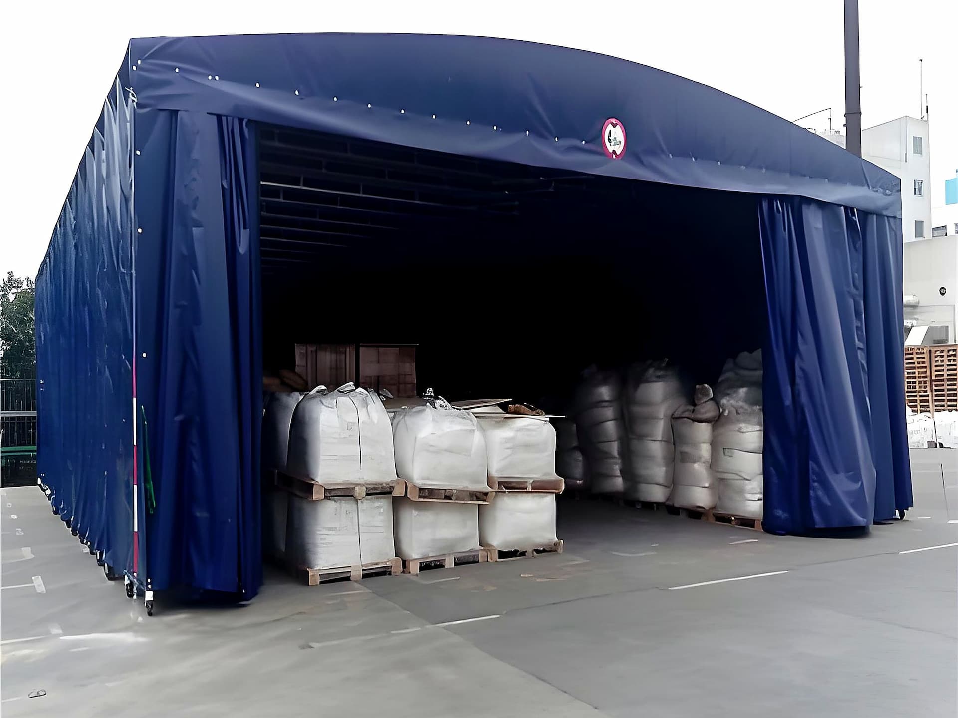 Logistics loading area — suspended canopy side loading view