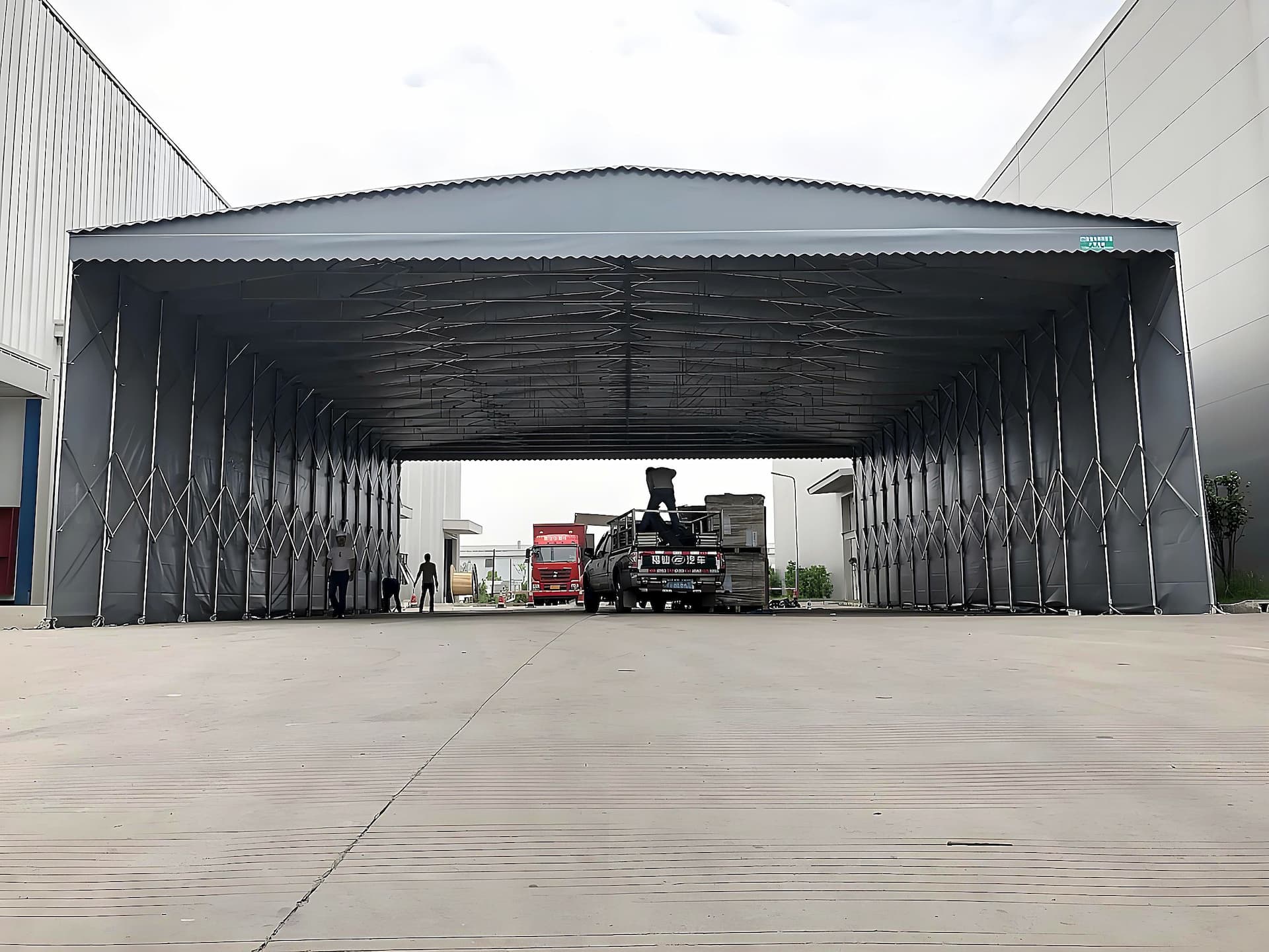 Infrastructure construction site — industrial electric canopy open field